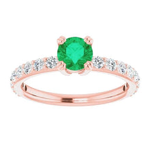 Afbeelding in Gallery-weergave laden, Vier Prong 2.50 karaat diamanten ronde groene smaragd ring - harrychadent.nl