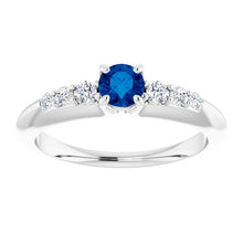 Afbeelding in Gallery-weergave laden, Vier Prong Diamond ronde blauwe saffier 1.50 karaat ring - harrychadent.nl