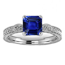 Afbeelding in Gallery-weergave laden, Vintage Stijl Edelsteen Ring Asscher Blauwe Saffier Met Accenten 3 Karaat - harrychadent.nl