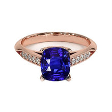 Afbeelding in Gallery-weergave laden, Vintage stijl Ceylon kussen Sapphire Ring 5 karaat accenten Rose Gold - harrychadent.nl
