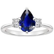 Afbeelding in Gallery-weergave laden, Witgouden ring met 3 stenen Peer Ceylon saffier en diamanten 3,50 karaat - harrychadent.nl