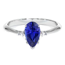 Afbeelding in Gallery-weergave laden, Witgouden ring met 3 stenen blauwe saffier en biljoen diamanten 2,25 karaat - harrychadent.nl