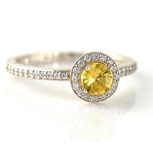 Afbeelding in Gallery-weergave laden, Witgouden ronde gele saffier en diamanten Halo-ring 4.50 karaat - harrychadent.nl