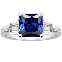 Afbeelding in Gallery-weergave laden, prinses geslepen saffier ring met taps toelopende baguettes 4,50 karaat goud 14K - harrychadent.nl