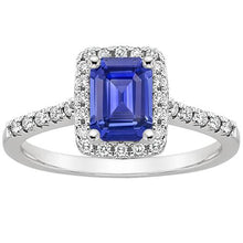 Afbeelding in Gallery-weergave laden, smaragd geslepen blauwe saffier halo ring met diamant 4,25 karaat - harrychadent.nl