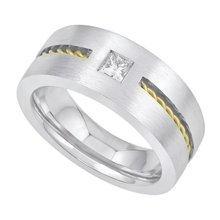 Afbeelding in Gallery-weergave laden, 0,35 Karaat Prinses Geslepen Echt Diamanten Heren Solitaire Ring Tweekleurig Goud 14K
