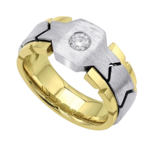 Afbeelding in Gallery-weergave laden, 0,50 Karaat Ronde Echt Diamanten Solitaire Herenring Tweekleurig Goud 14K

