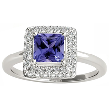Afbeelding in Gallery-weergave laden, 1.5 ct prinses geslepen tanzaniet met Natuurlijke echte diamanten ( niet in een laboratorium gekweekt ) ring witgoud
