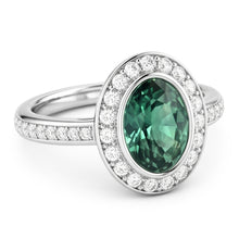 Afbeelding in Gallery-weergave laden, 1.50 karaat groene ovale saffier en Natuurlijke echte diamanten ( niet in een laboratorium gekweekt ) ring wit goud 14K
