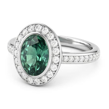 Afbeelding in Gallery-weergave laden, 1.50 karaat groene ovale saffier en Natuurlijke echte diamanten ( niet in een laboratorium gekweekt ) ring wit goud 14K
