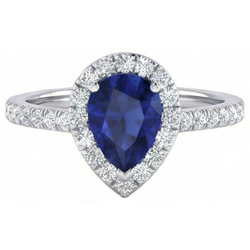 1.60 ct peer geslepen Sri Lanka blauwe saffier Natuurlijke echte diamanten ( niet in een laboratorium gekweekt ) ring