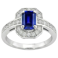 1.70 karaat Emerald Cut Ceylon Sapphire Diamond Ring Wit Goud 14K