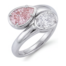 Afbeelding in Gallery-weergave laden, Labgekweekte roze diamant 1,75 karaat ovale bypass-ring 14k witgoud
