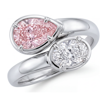 Afbeelding in Gallery-weergave laden, Labgekweekte roze diamant 1,75 karaat ovale bypass-ring 14k witgoud
