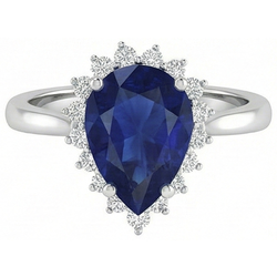 1.75 ct blauwe peer geslepen saffier met Natuurlijke echte diamanten ( niet in een laboratorium gekweekt ) ring dame goud