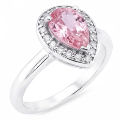 1.90 ct peer roze saffier halo solitaire met accenten edelsteen ring