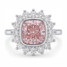 Afbeelding in Gallery-weergave laden, Verlovingsring met roze edelsteen, 1 karaat labgekweekte kussenvormige diamant, halo, 14K witgoud
