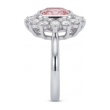 Afbeelding in Gallery-weergave laden, Verlovingsring met roze edelsteen, 1 karaat labgekweekte kussenvormige diamant, halo, 14K witgoud
