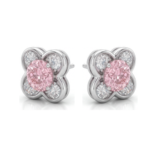 Afbeelding in Gallery-weergave laden, Roze diamanten oorbellen 1 karaat labgekweekt ronde cluster 14K witgoud
