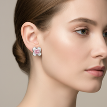 Afbeelding in Gallery-weergave laden, Roze diamanten oorbellen 1 karaat labgekweekt ronde cluster 14K witgoud
