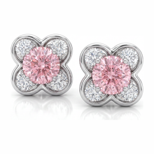 Afbeelding in Gallery-weergave laden, Roze diamanten oorbellen 1 karaat labgekweekt ronde cluster 14K witgoud
