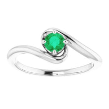Afbeelding in Gallery-weergave laden, 1 karaat groene smaragd ring vrije vorm schacht instelling wit goud 14K
