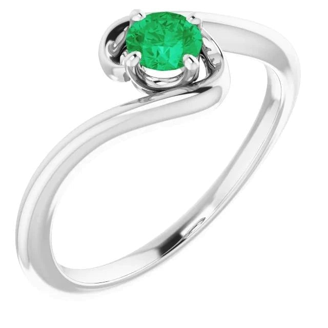 1 karaat groene smaragd ring vrije vorm schacht instelling wit goud 14K