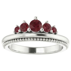 1 karaat vijf stenen ring Robijn wit goud 14K