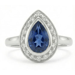 1.30 Ct Ceylon Sapphire Pear Diamonds Trouwring