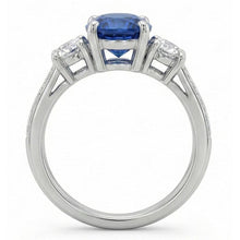 Afbeelding in Gallery-weergave laden, 1.5 ct ovale Sri Lanka saffier en Natuurlijke echte diamanten ( niet in een laboratorium gekweekt ) ring met drie stenen goud 14K
