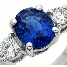 Afbeelding in Gallery-weergave laden, 1.5 ct ovale Sri Lanka saffier en Natuurlijke echte diamanten ( niet in een laboratorium gekweekt ) ring met drie stenen goud 14K
