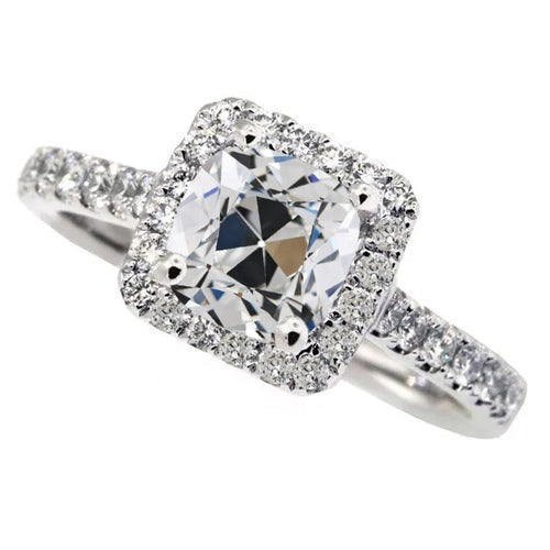 10 Karaat ronde & Kussen Oude Geslepen Echt Diamanten Halo Ring met Accenten