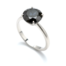 Afbeelding in Gallery-weergave laden, Zwarte diamanten sieraad - 5 karaat echte ronde solitaire gladde ring in 14k witgoud
