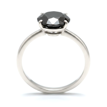 Afbeelding in Gallery-weergave laden, Zwarte diamanten sieraad - 5 karaat echte ronde solitaire gladde ring in 14k witgoud
