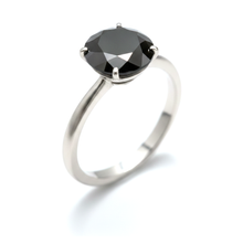 Afbeelding in Gallery-weergave laden, Zwarte diamanten sieraad - 5 karaat echte ronde solitaire gladde ring in 14k witgoud
