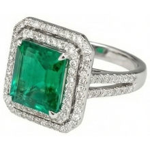 Afbeelding in Gallery-weergave laden, 10 Karaat Prinsesslijpsel Groene Smaragd GIA Met Natuurlijke uit de aarde gewonnen Diamanten Ring
