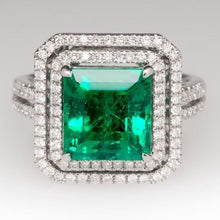 Afbeelding in Gallery-weergave laden, 10 ct prinses geslepen groene smaragd met diamanten ring
