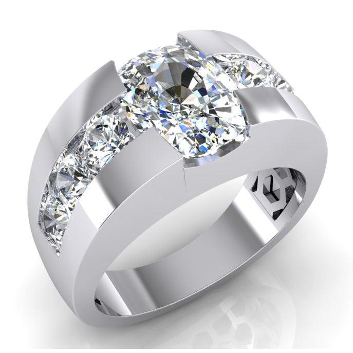 10K Goud Heren Ring Kussen Rond Diamant Lab Gegroeid