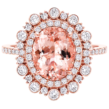 Afbeelding in Gallery-weergave laden, 10,75 ct Morganite en Natuurlijke echte diamanten ( niet in een laboratorium gekweekt ) jubileumring goud Rose 14k
