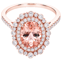 Afbeelding in Gallery-weergave laden, 10,75 ct Morganite en Natuurlijke echte diamanten ( niet in een laboratorium gekweekt ) jubileumring goud Rose 14k
