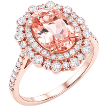 Afbeelding in Gallery-weergave laden, 10,75 ct Morganite en Natuurlijke echte diamanten ( niet in een laboratorium gekweekt ) jubileumring goud Rose 14k
