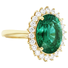 Afbeelding in Gallery-weergave laden, 11 Ct Ovale Groene Smaragd GIA Met Natuurlijke uit de aarde gewonnen Diamanten Trouwring 14K Geelgoud
