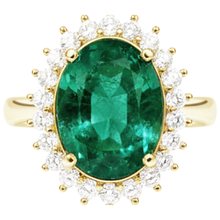 Afbeelding in Gallery-weergave laden, 11 Ct Ovale Groene Smaragd GIA Met Natuurlijke uit de aarde gewonnen Diamanten Trouwring 14K Geelgoud
