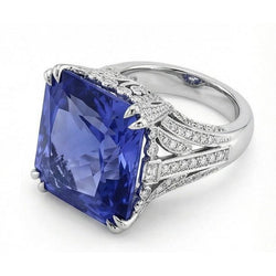 11.51 Karaat Kussen Sri Lanka Kleur Saffier Rond IGI GECERTIFICEERDE Diamanten Witgouden Ring