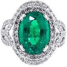 Afbeelding in Gallery-weergave laden, 11,25 karaat ovaal geslepen groene smaragd en diamanten 14K witgouden jubileumring
