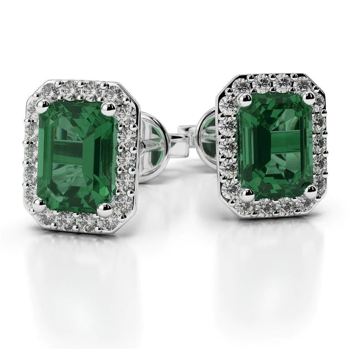 11,50 karaat halo groene smaragd en diamanten oorknopjes wit goud 14K