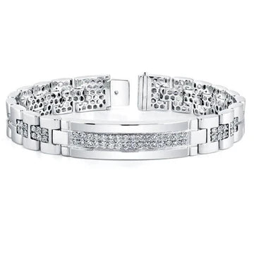 11 Karaat Ronde Geslepen Echt Diamanten Armband Voor Heren Wit Goud 14K