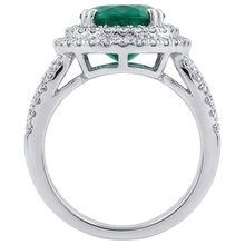 Afbeelding in Gallery-weergave laden, 11.25 Karaat Ovaal Geslepen Groene Smaragd GIA &amp; Natuurlijke uit de aarde gewonnen Diamant 14K Witgoud Jubileumring
