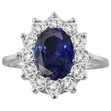 Afbeelding in Gallery-weergave laden, 11.75 Ct Blauwe Tanzaniet met Natuurlijke uit de aarde gewonnen Diamanten Trouw Cluster Ring 14K Witgoud
