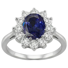 Afbeelding in Gallery-weergave laden, 11.75 Ct Blauwe Tanzaniet met Natuurlijke uit de aarde gewonnen Diamanten Trouw Cluster Ring 14K Witgoud
